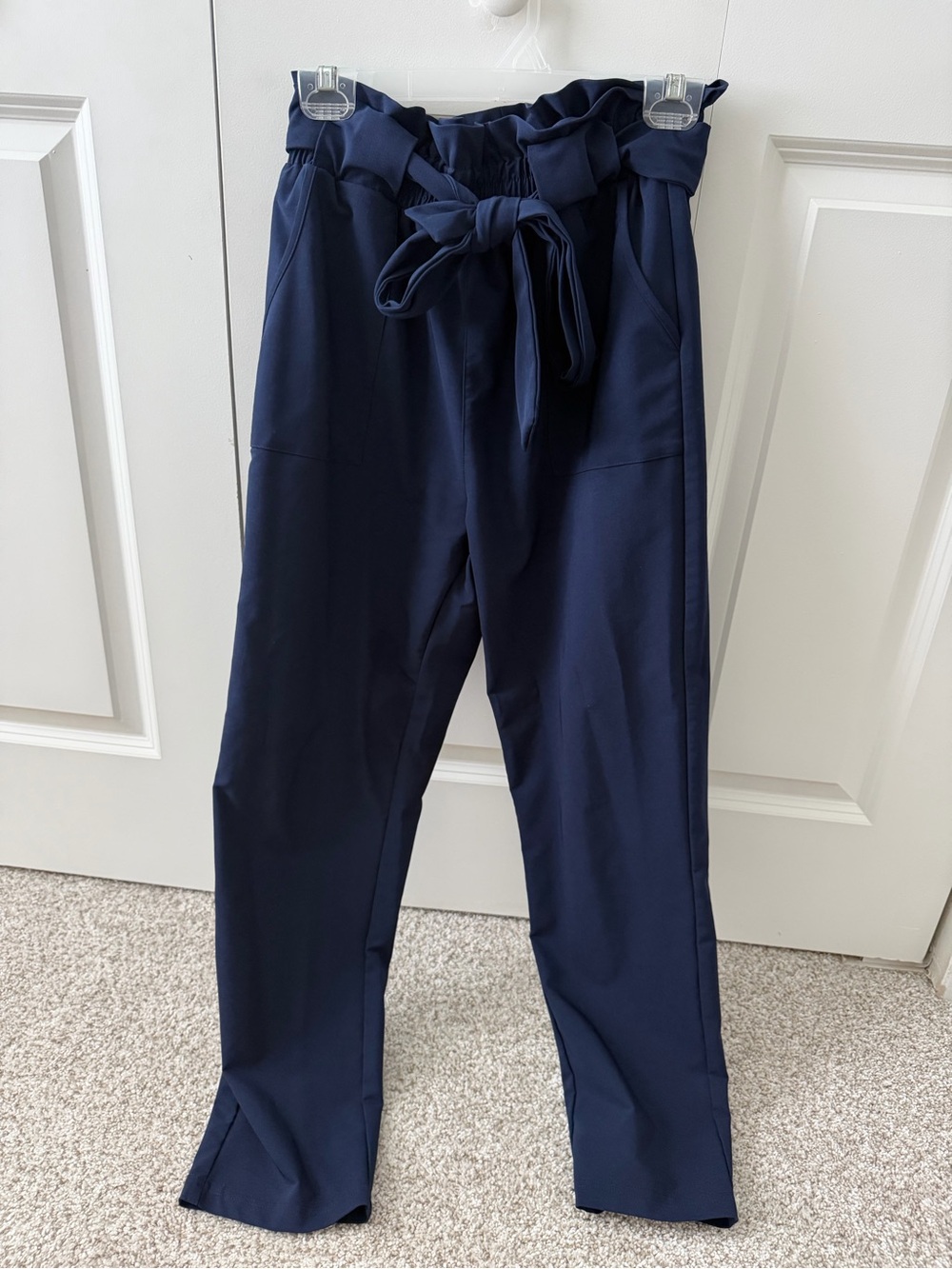 GRACE KARIN Navy Blue Minimalist Paperbag Waist Cropped Pants